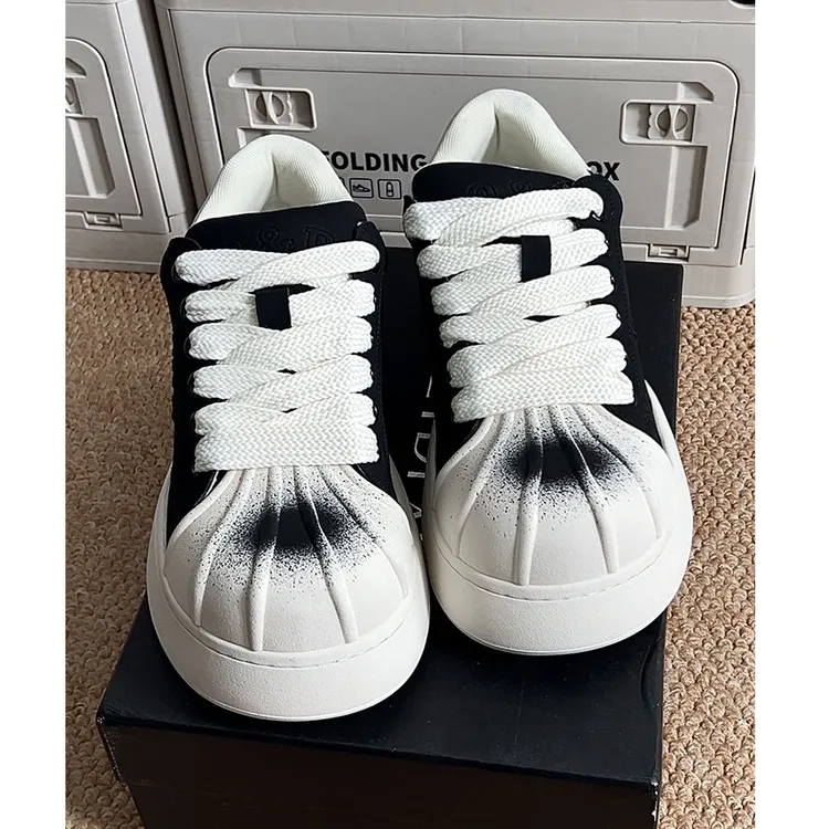 尹政贤2025年小众设计扎染贝壳头厚底增高休闲板鞋男女厚底男鞋