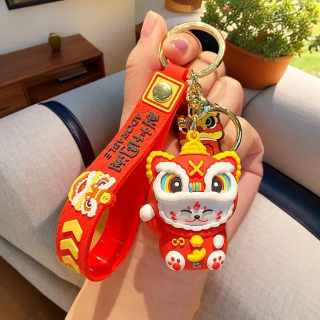 可爱猫咪醒狮挂饰新年中国五帝钱挂件家里小挂件桃木挂件红包挂件