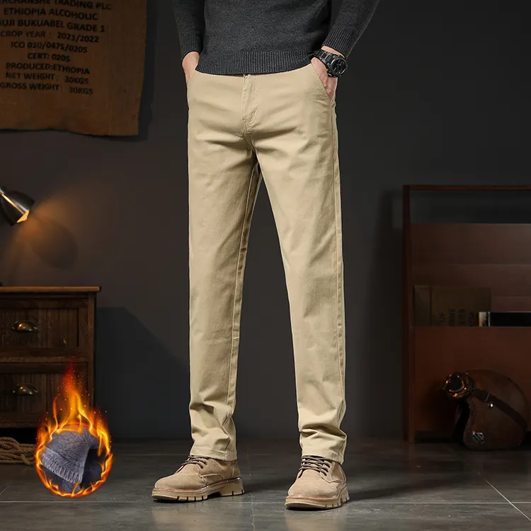 新款秋冬潮流男士商务棉质简约小直筒时尚百搭弹力修身有型休闲裤