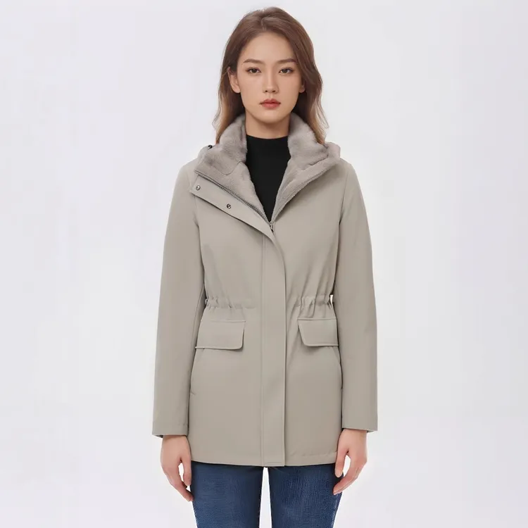 进口水貂水貂皮草双面穿派克服女时尚休闲百搭连帽尼克服宽松款