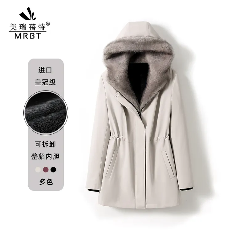 新款时尚尼克服女保暖大衣短款进口整貂内胆连帽可拆卸皮草冬外套