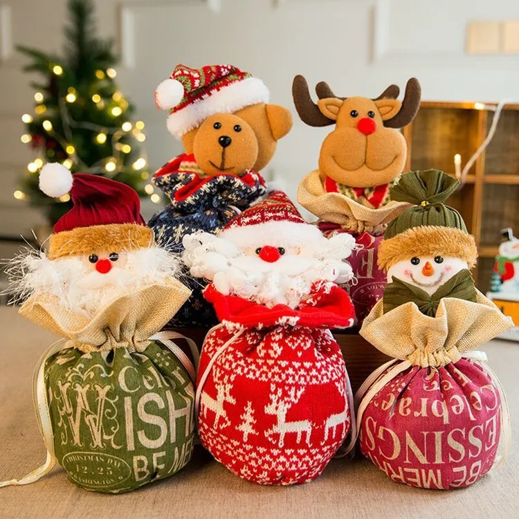 圣诞节苹果袋平安果圣诞老人卡通平安夜礼物袋雪人娃娃摆件包装袋