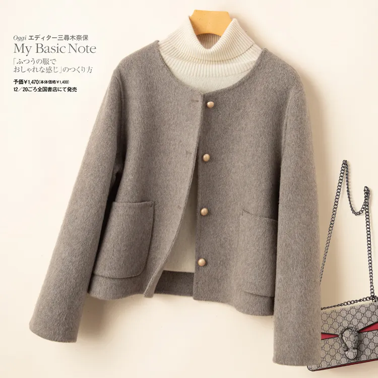 小香风双面呢大衣女短款圆领韩版小个子2025春装毛呢外套气质