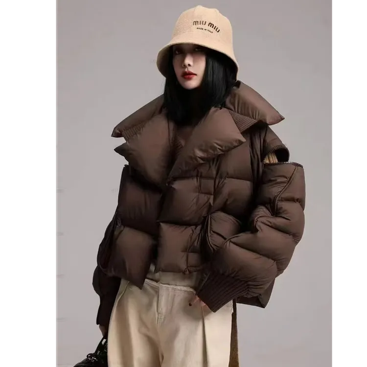 冬季清货福利款90白鸭绒大翻领蝙蝠袖面包羽绒服