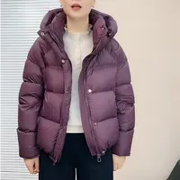 新国标绒面料泡芙感防风连帽简约羽绒服女休闲保暖冬季棉服女装