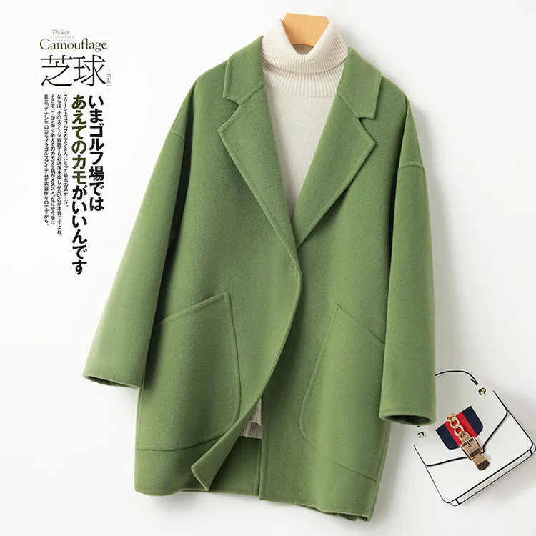 秋冬新款纯手工双面羊毛大衣女高端韩版小个子毛呢外套呢子短款