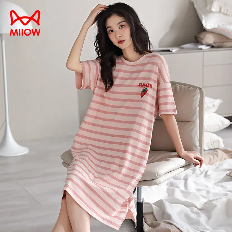 猫人睡裙纯棉睡衣女薄款中长款夏季高级可爱风家居服大码宽松夏天