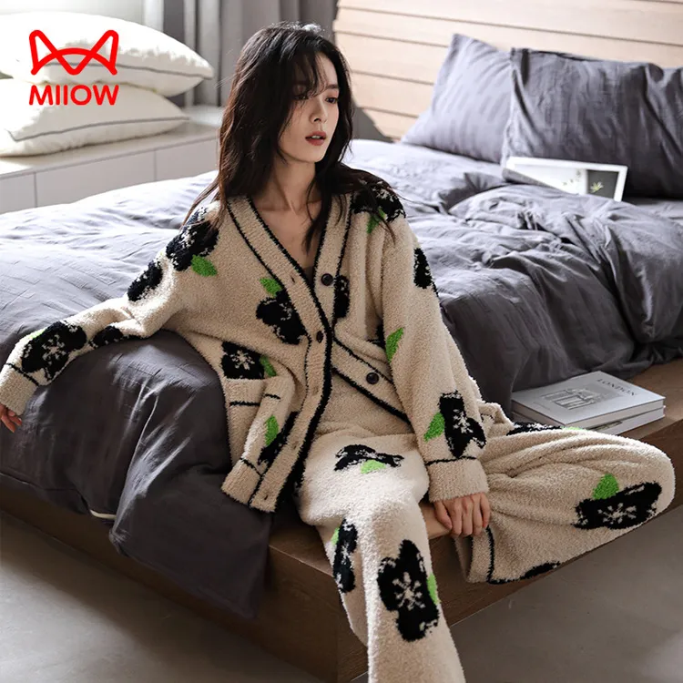 猫人2025新款女士睡衣秋冬款半边绒加绒加厚保暖冬季家居服套装