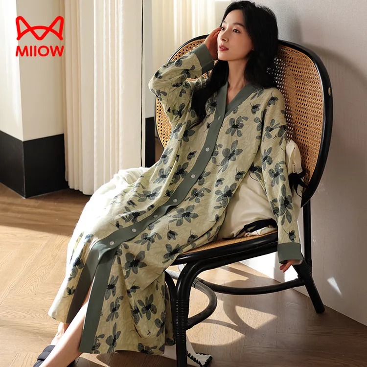 猫人睡衣睡裙女春秋季2025新款纯棉休闲宽松家居服可外穿连衣裙  