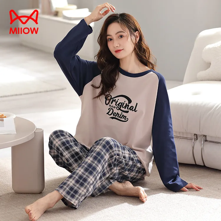 猫人经典2025网红女睡衣套装夏季纯棉长袖长裤可外穿高颜值家居服