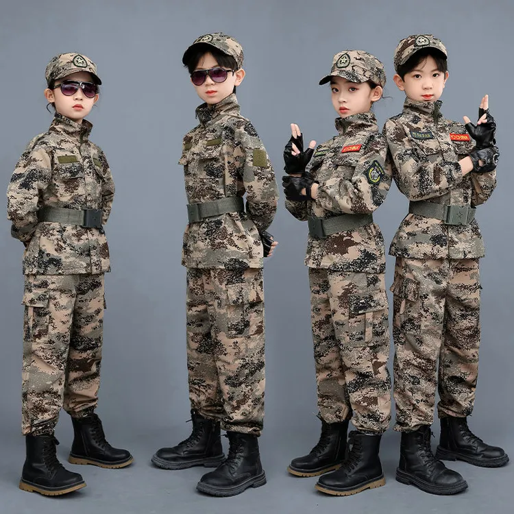 儿童迷彩服套装户外军训小孩夏令营透气训练服拉链立领款式最新款