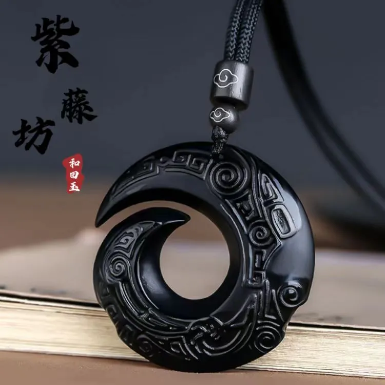 天然黑曜石项坠时来运转项链男女款本命年转运护身符扭转乾坤挂坠