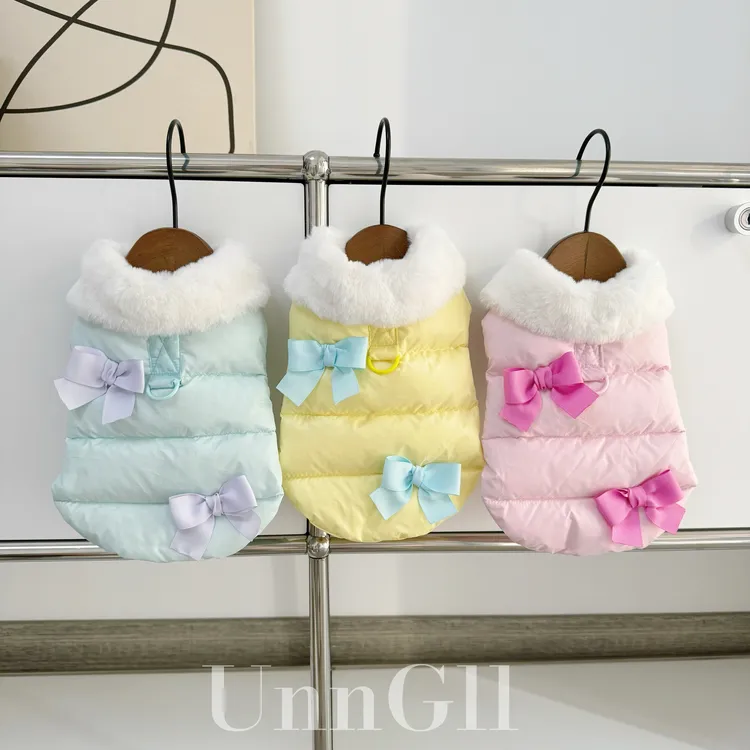 UnnGllPet优古力原创狗宠物衣服白鸭绒冬季蝴蝶结羽绒服