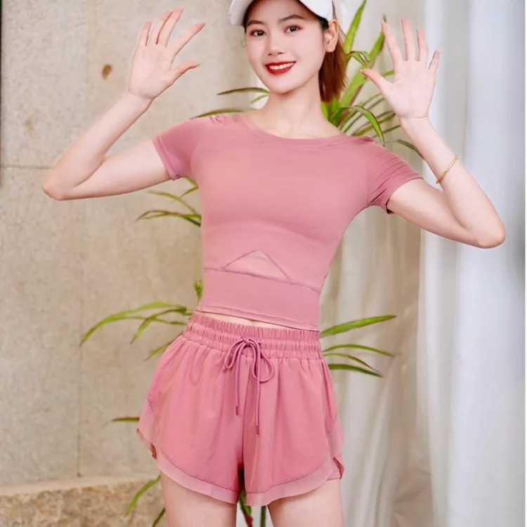 瑜伽美背健身衣女超强弹性健身套装修身短袖户外速干显瘦运动透气