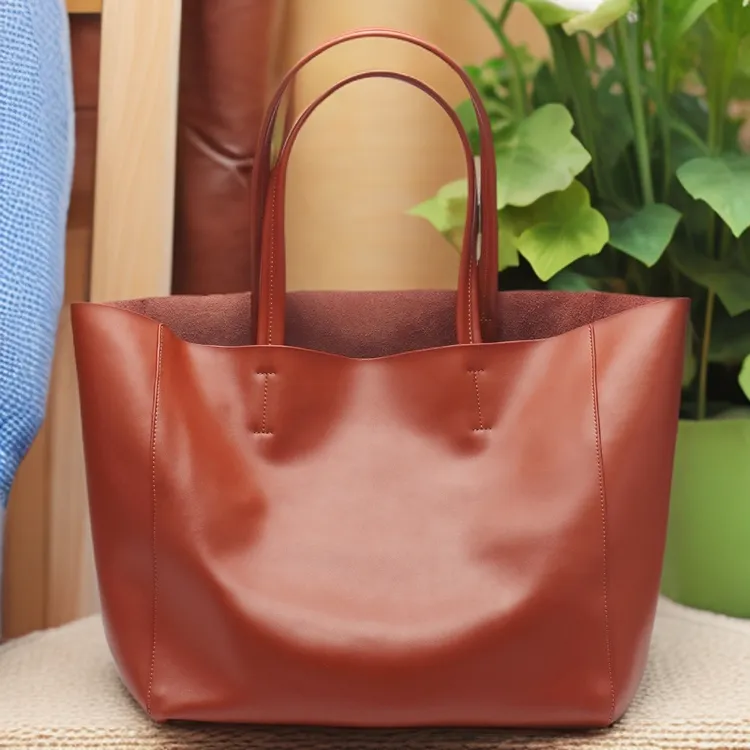 新款大容量通勤包妈咪购物包牛皮大包真皮托特包单肩斜跨购物袋