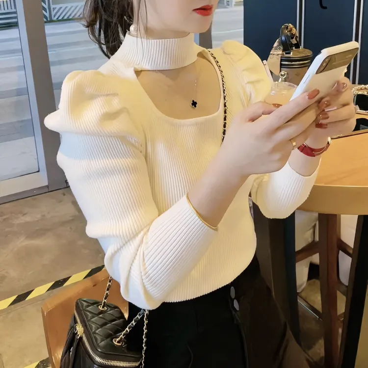 早秋气质设计感小众高级挂脖毛衣内搭打底衫厚针织上衣网红百搭