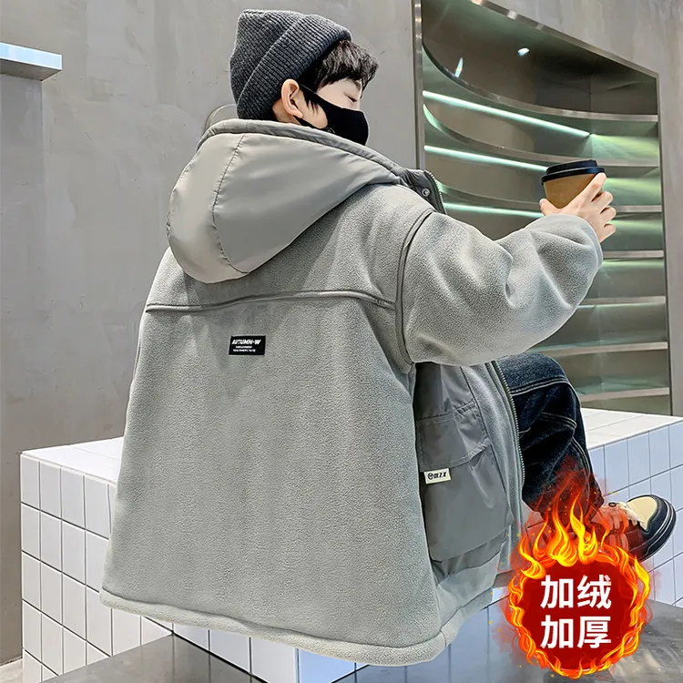 儿童男童冬装外套2025新款中大童帅洋气男孩秋冬款加绒奥利绒棉服