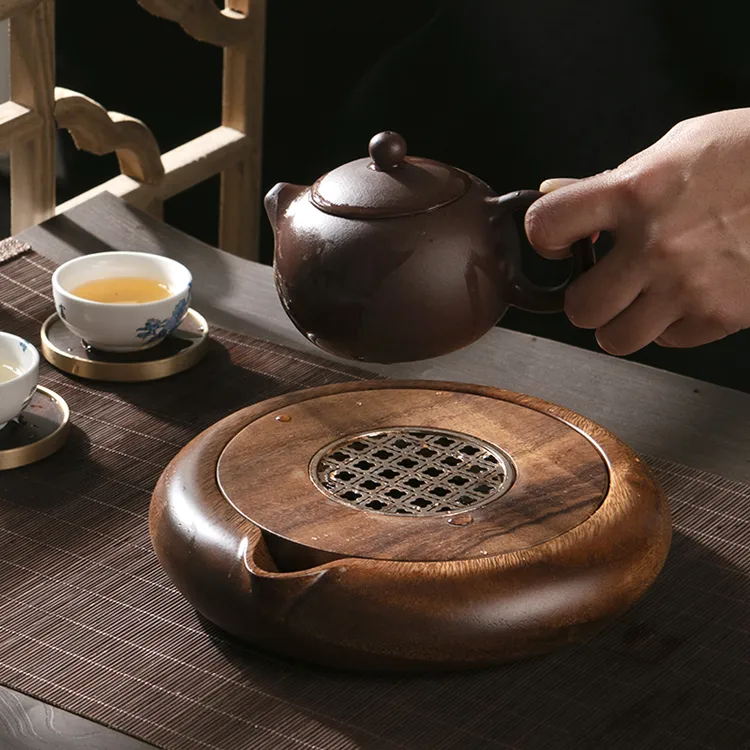 胡桃木储水式壶承茶盘新中式小型干泡台家用实木干泡盘紫砂壶壶垫