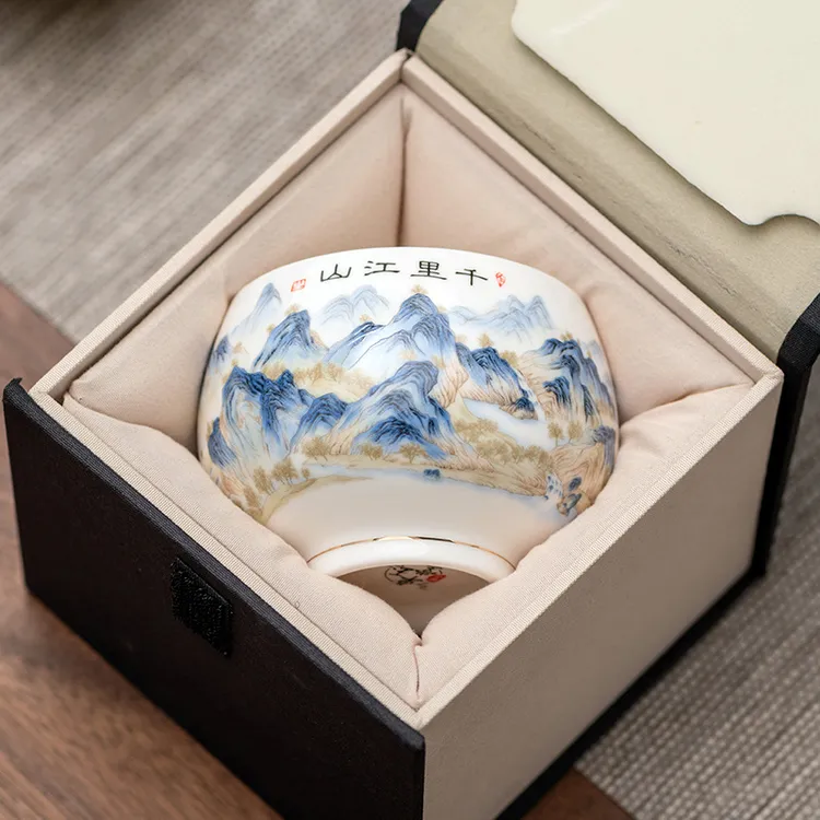 羊脂玉茶杯主人杯高档个人专用单杯喝茶品茗杯陶瓷大号茶盏LOGO