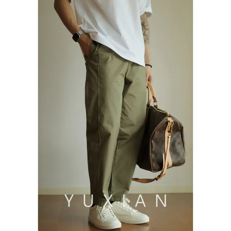 YUXIAN余闲日系锥形宽松九分长裤百搭直筒工装休闲简约运动春夏季