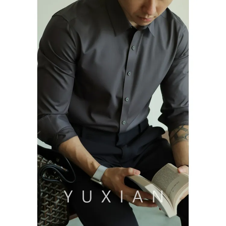 YUXIAN三防无痕竹纤维长袖衬衫休闲商务正装舒适修身抗皱四季款男
