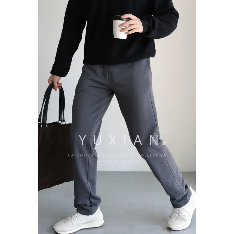 YUXIAN日系精梳长绒棉340克重磅双股纯卫裤男士长裤休闲百搭秋冬