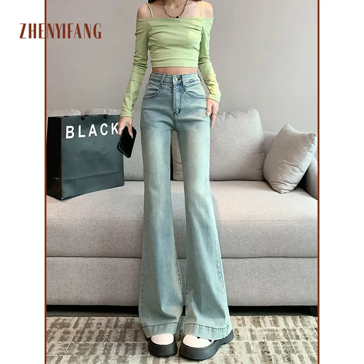 ZHENYIFANG/真衣坊微喇叭牛仔裤女高腰显瘦设计裤子
