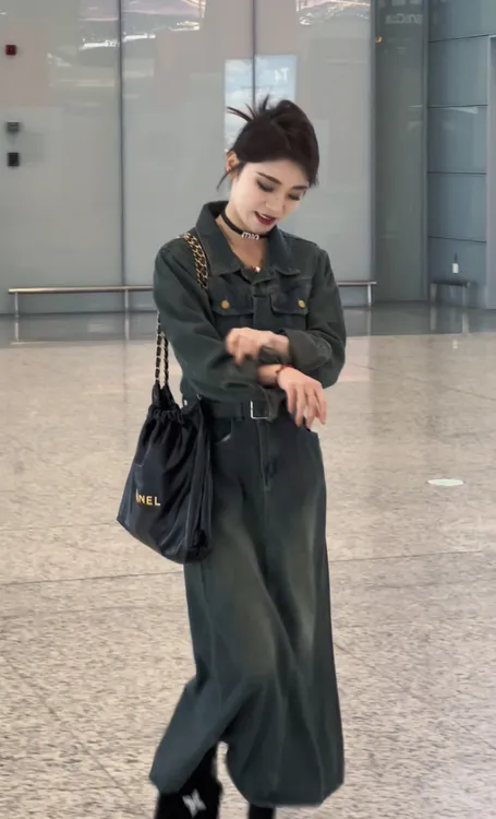 复古牛仔套装群气质高级感连衣裙春季新款女收腰显瘦高腰A字长裙