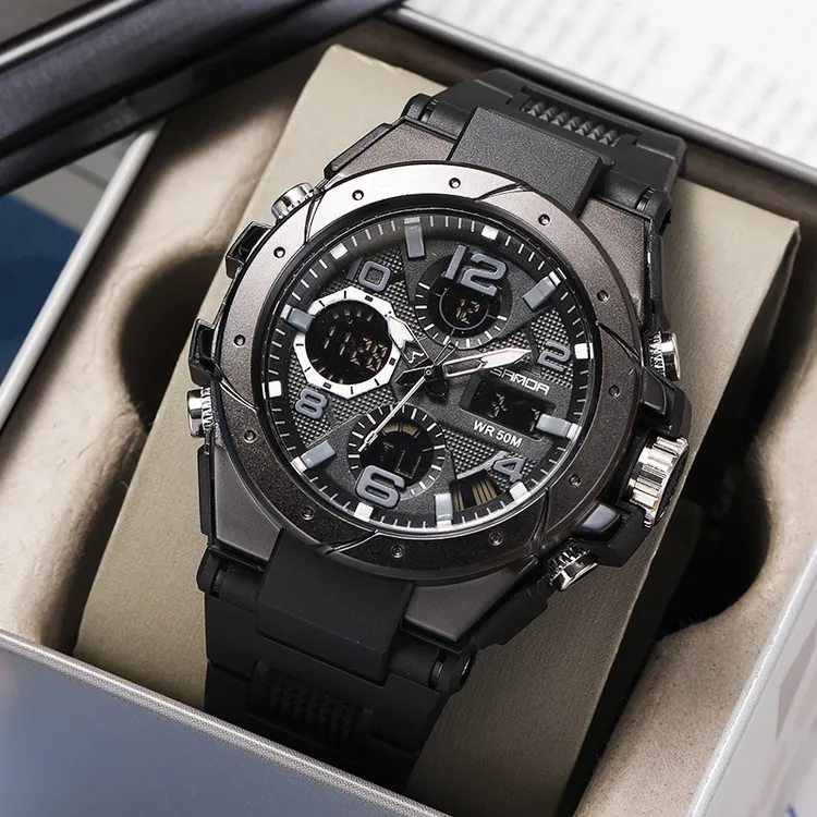 新款男士手表高档时尚双显多功能防水机械风男士手表高颜值男表