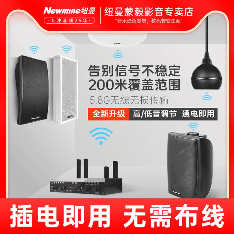 纽曼无线壁挂音响店铺商用挂墙式重低音餐厅饭店超市吊顶蓝牙音箱