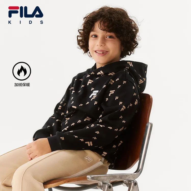 【斐乐儿童】2025秋季新款长袖满印休闲老花时尚连帽卫衣K51B541224