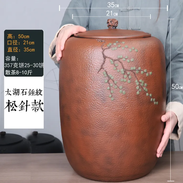 云南建水紫陶茶叶罐锤纹  纯手工存茶罐饼茶缸装散茶10斤饼茶30