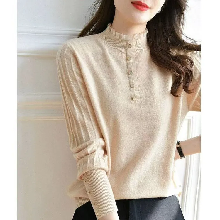 半高领针织打底衫毛衣女2024新款春秋高级感欧货上衣洋气漂亮小衫