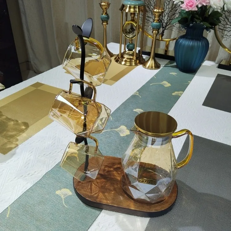 高硼硅玻璃水具套装树叶杯架家用轻薄款凉水壶喝水杯套件耐热煮水