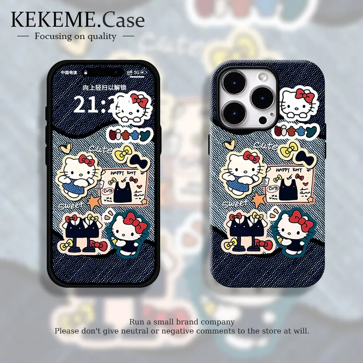 菲林二合一适用苹果华为vivo小米oppo软壳手机壳牛仔KT猫15PRO/14