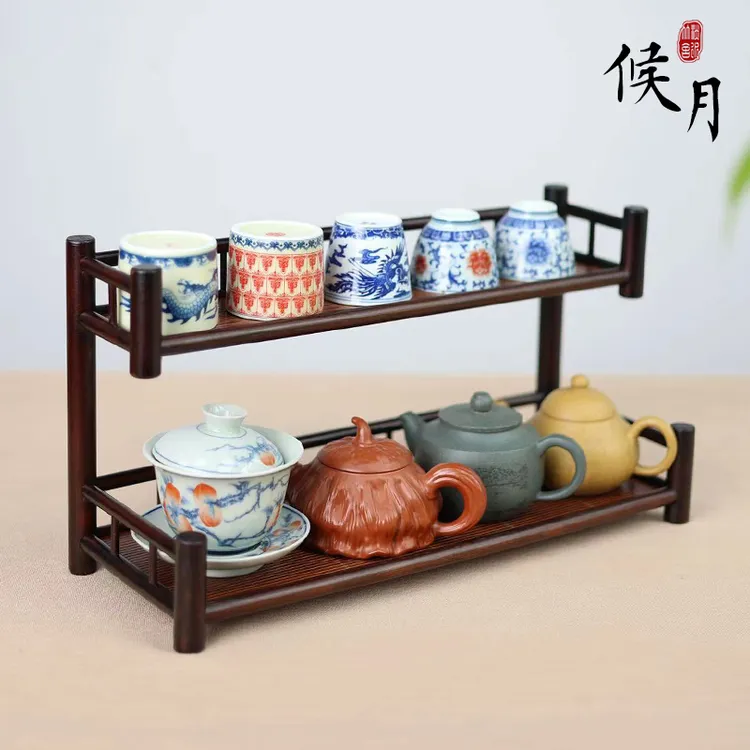【竹影·雅集专属】候月楠竹壶架杯架茶室中式茶道竹制茶具储物架