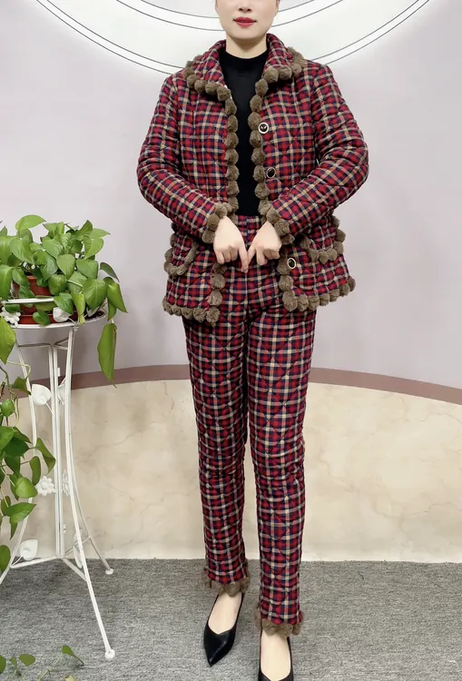 2023冬季新款加绒加厚棉衣套装时尚洋气保暖妈妈装冬天家居服