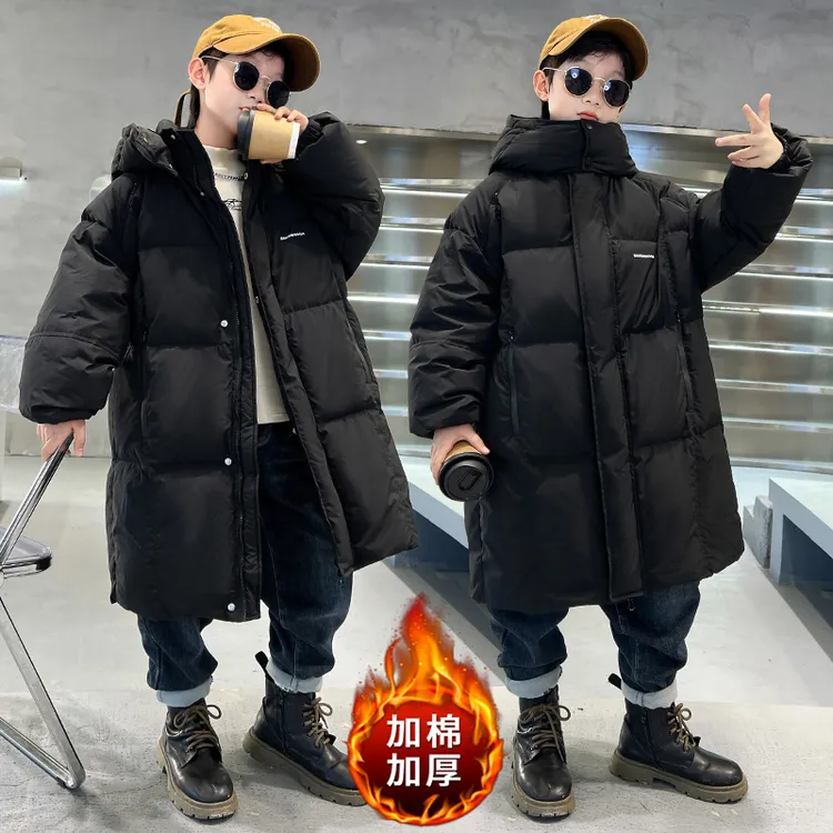 男童棉服中长款加厚冬装6-12岁潮款儿童洋气大童保暖冬季男孩棉袄