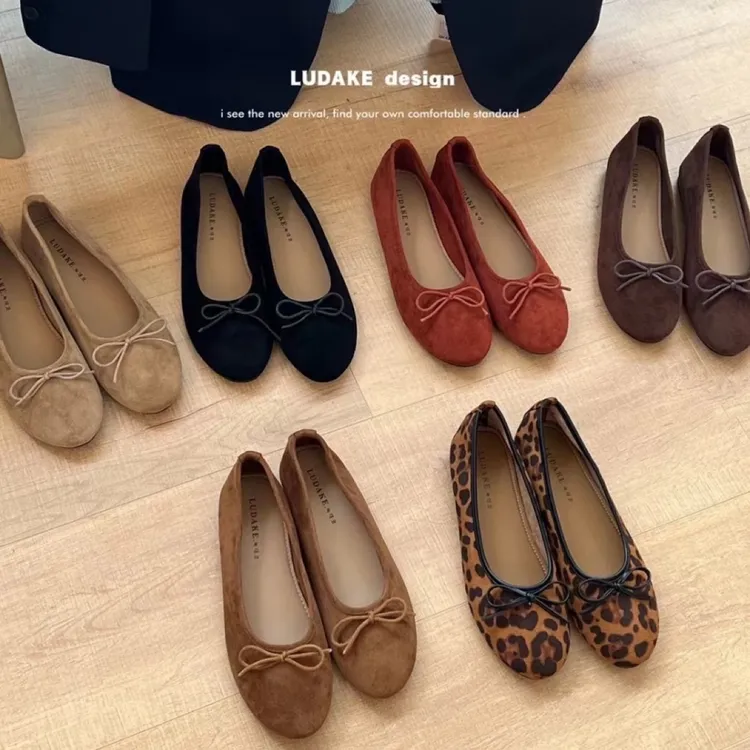 LUDAKE鹿大可法式小众豹纹蝴蝶结平底单鞋仙女风圆头百搭显白瓢鞋