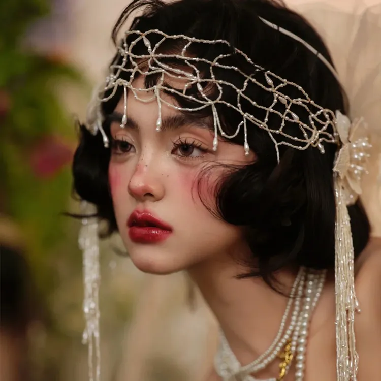 新款复古法式新娘国风手作串珠流苏发带结婚婚纱礼服森系时尚配饰