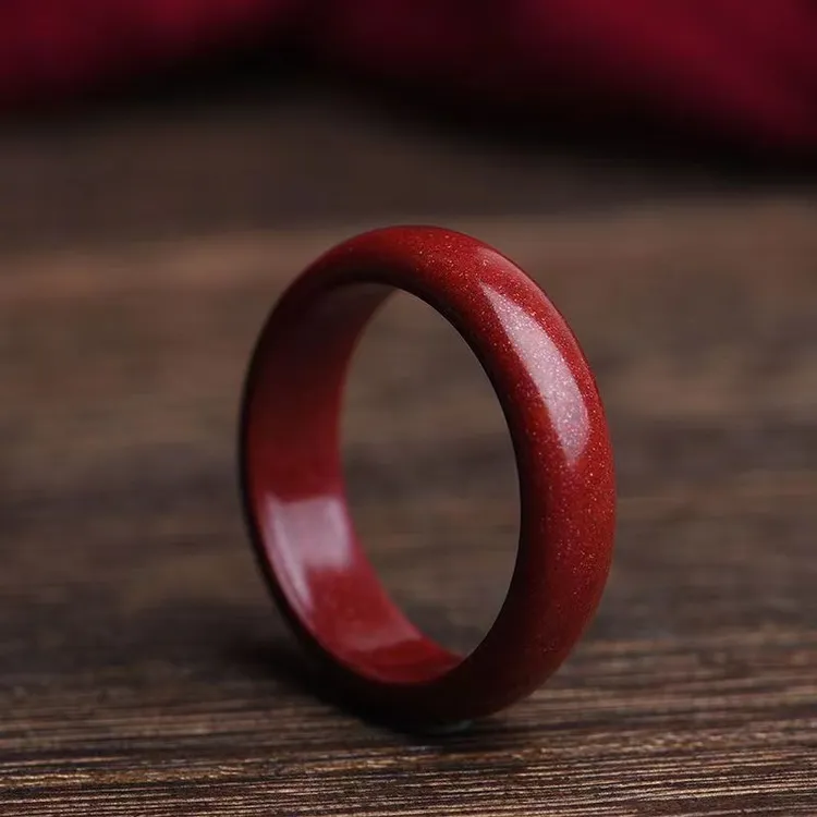 天然辰砂高含量保真紫金砂朱砂戒指素圈男女本命年指环吉祥物饰品