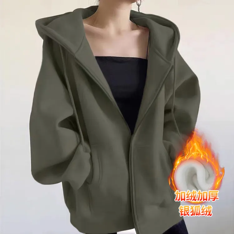 灰绿色卫衣女款oversize秋季新款外套百搭韩系运动连帽开衫新款