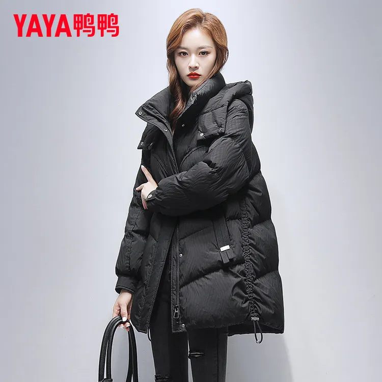 鸭鸭羽绒服女2025冬季中长款面包服连帽加厚保暖爆款时尚气质外套