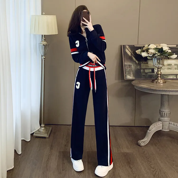 韩版小个子时尚休闲撞色拼接设计感套装女秋冬新款气质显瘦两件套