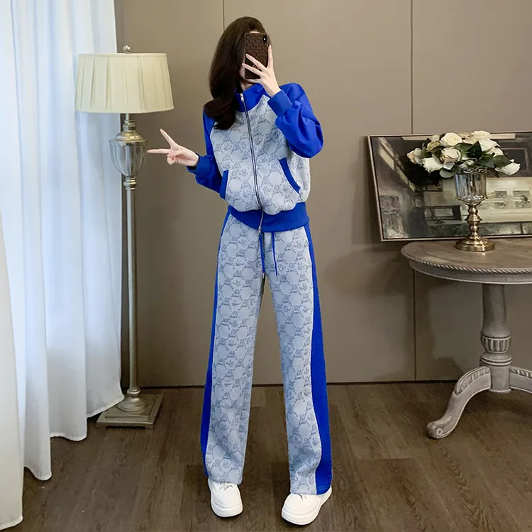 韩版小个子时尚休闲撞色拼接设计感套装女2024秋冬新款显瘦两件套
