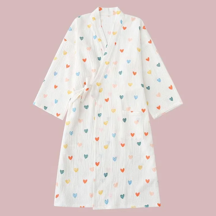 100%全棉纱布泡泡纱家居服薄款日系日式长款夏天浴袍浴衣宽松和服