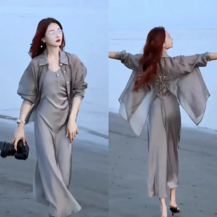 高级感气质优雅时尚衬衫女2025夏季新款高端时尚衬衣开叉防晒上衣