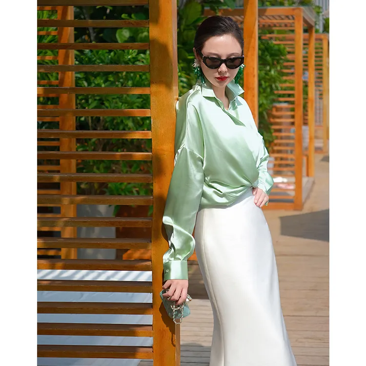 TRACYCHU欧若风特惠混真丝时尚风女装白色立体剪裁鱼尾显瘦半身裙