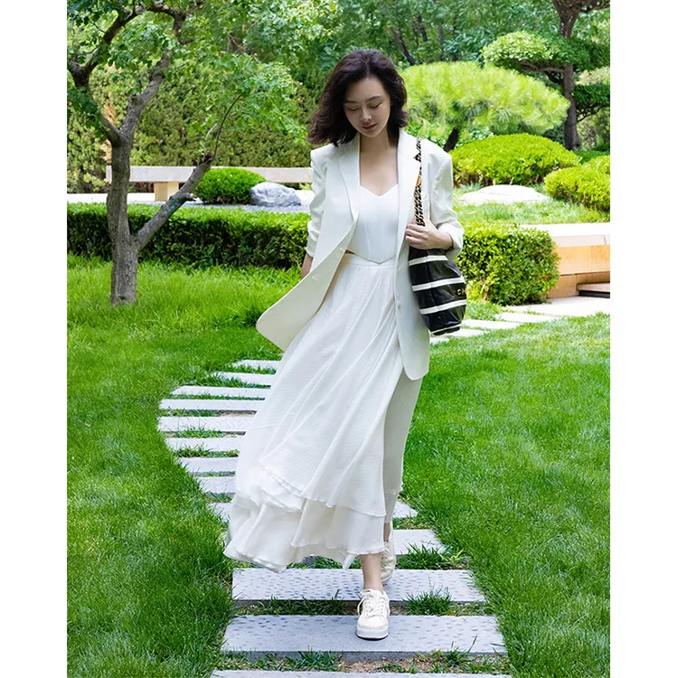 TRACYCHU【现货】重奢白色海浪数层桑蚕丝大摆时尚款小众女装半身裙