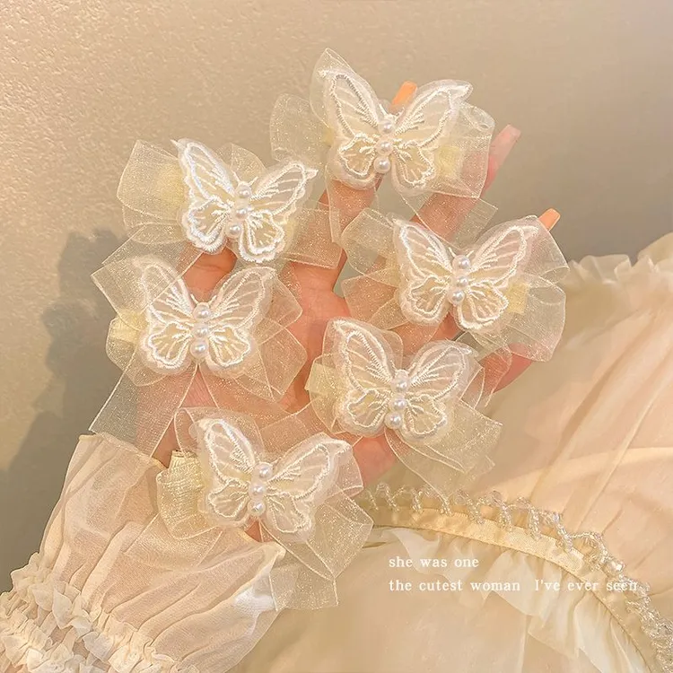 超仙网纱蝴蝶甜美发夹女夏前额侧边刘海夹森系碎发鸭嘴夹发卡头饰